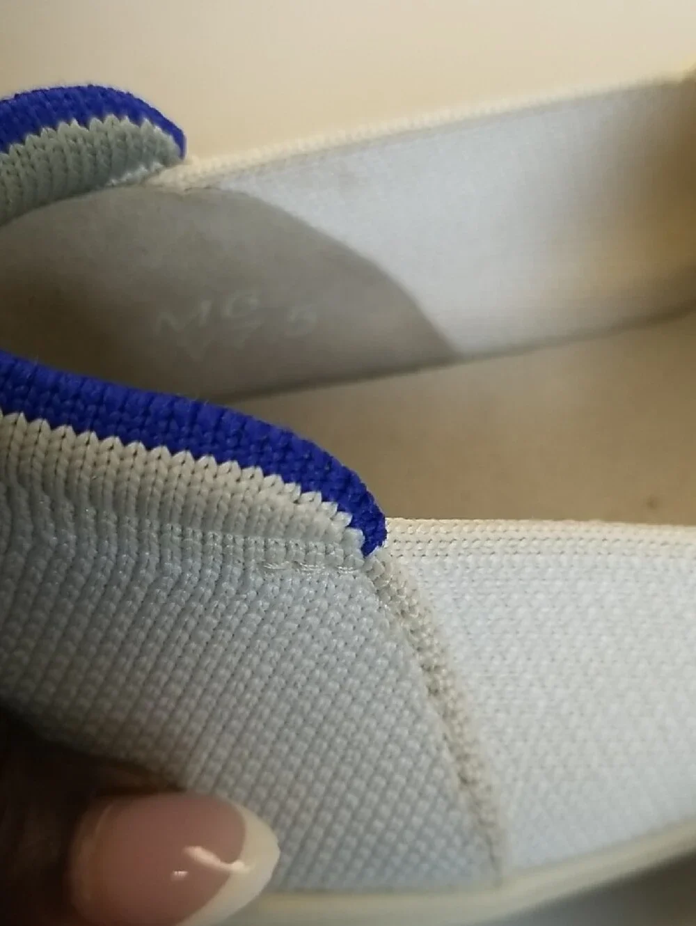 Rothy's White Slip-On Knit Loafers with Blue Heel Tab For Women and Men
